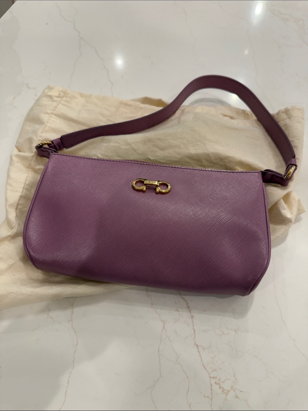 Salvatore Ferragamo Purple Saffiano Shoulder Bag with Gold Accent